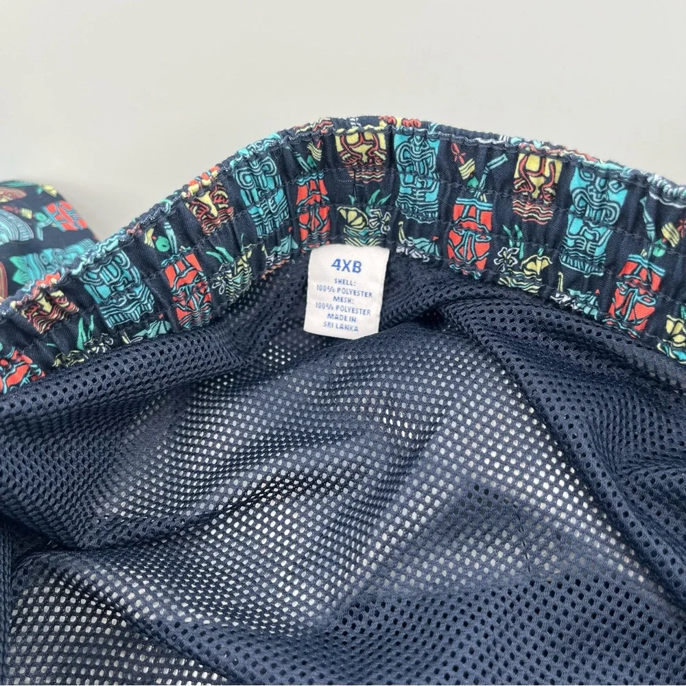 NEW Roundtree & York Caribbean Swim Trunks Mens Big Tall 4XB Tiki Navy Turquoise - Picture 3 of 12